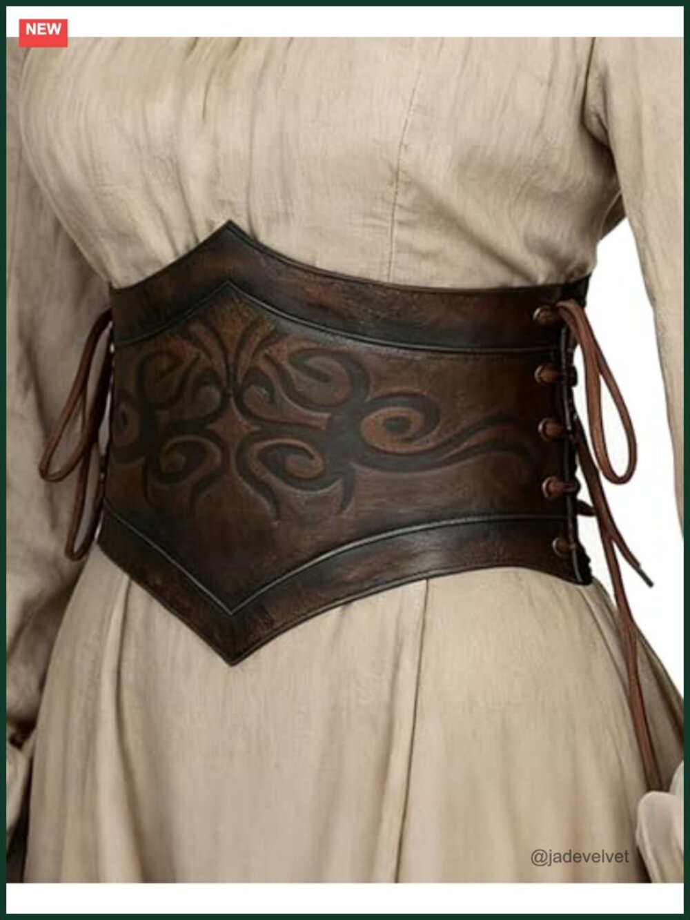 Faux Leather Viking Corset Belt Renaissance Lace-Up Waist Cincher